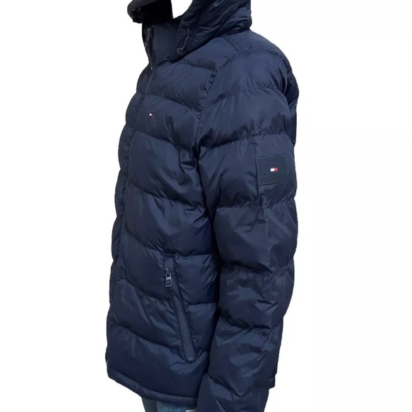 Tommy Hilfiger Hooded Wind Resistant Puffer Jacket Navy Dark Blue Mens Large L - Picture 2 of 5